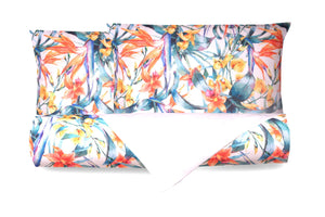 Set Copripiumino federe bifaccia Doubleface parure Copripiumino Stampa Digitale Cotone Made in Italy TROPICI/BIANCO