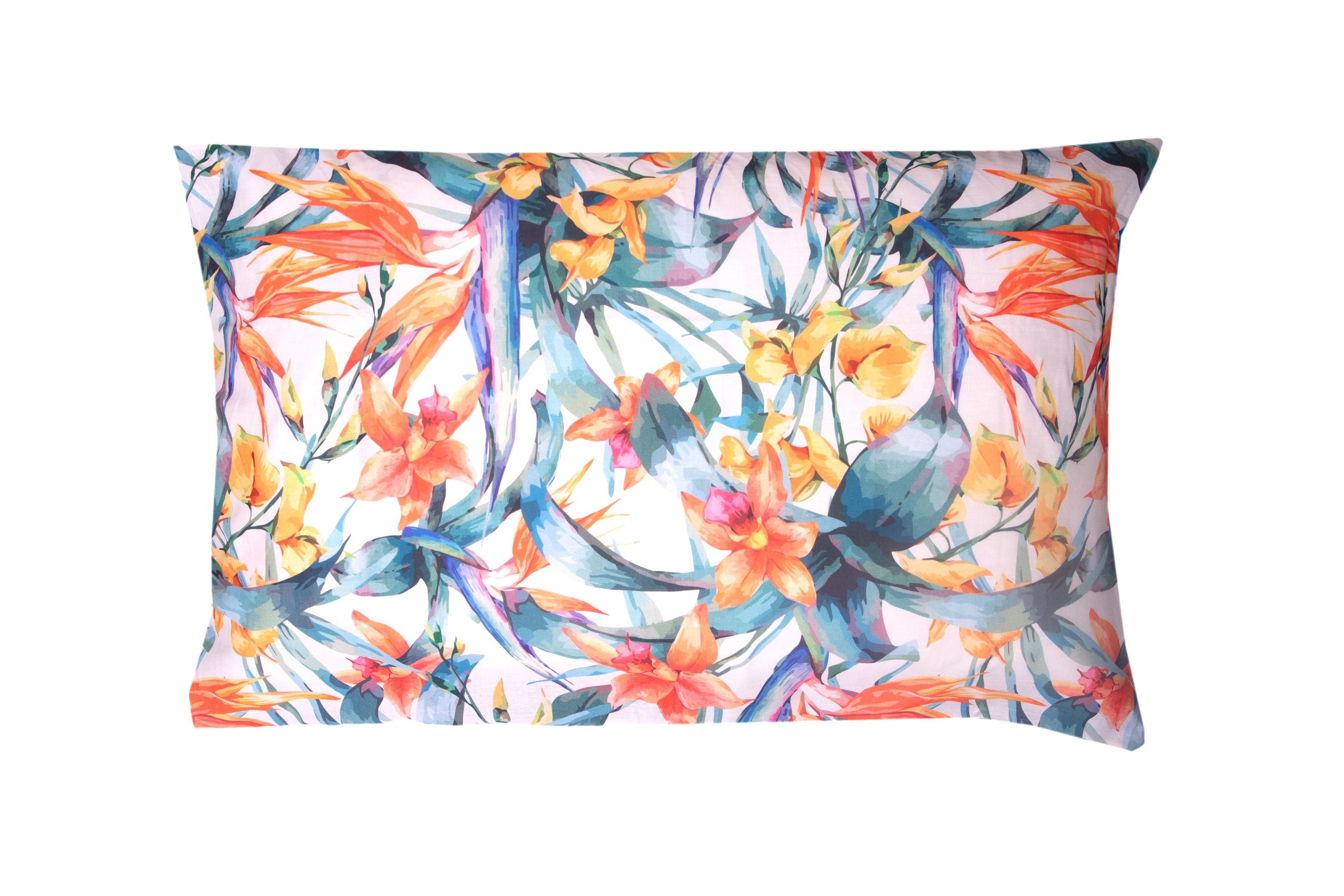 Set Copripiumino federe bifaccia Doubleface parure Copripiumino Stampa Digitale 100% Cotone Made in Italy TROPICI/BLUETTE