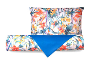 Set Copripiumino federe bifaccia Doubleface parure Copripiumino Stampa Digitale 100% Cotone Made in Italy TROPICI/BLUETTE
