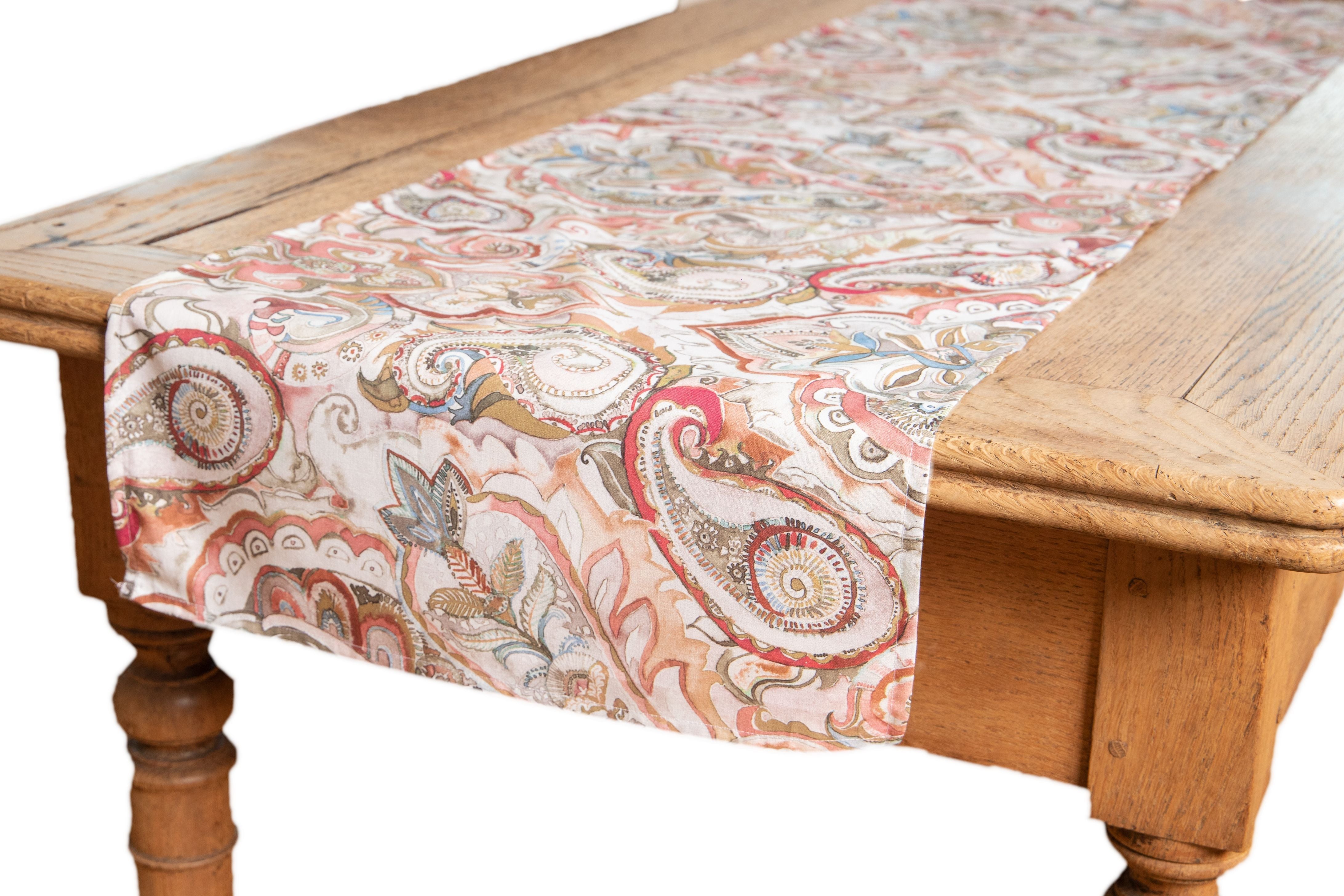 Runner da tavola in 100% cotone stampa digitale dai colori vivi ed intensi lavabile in lavatrice made in Italy PAISLEY BORDEAUX