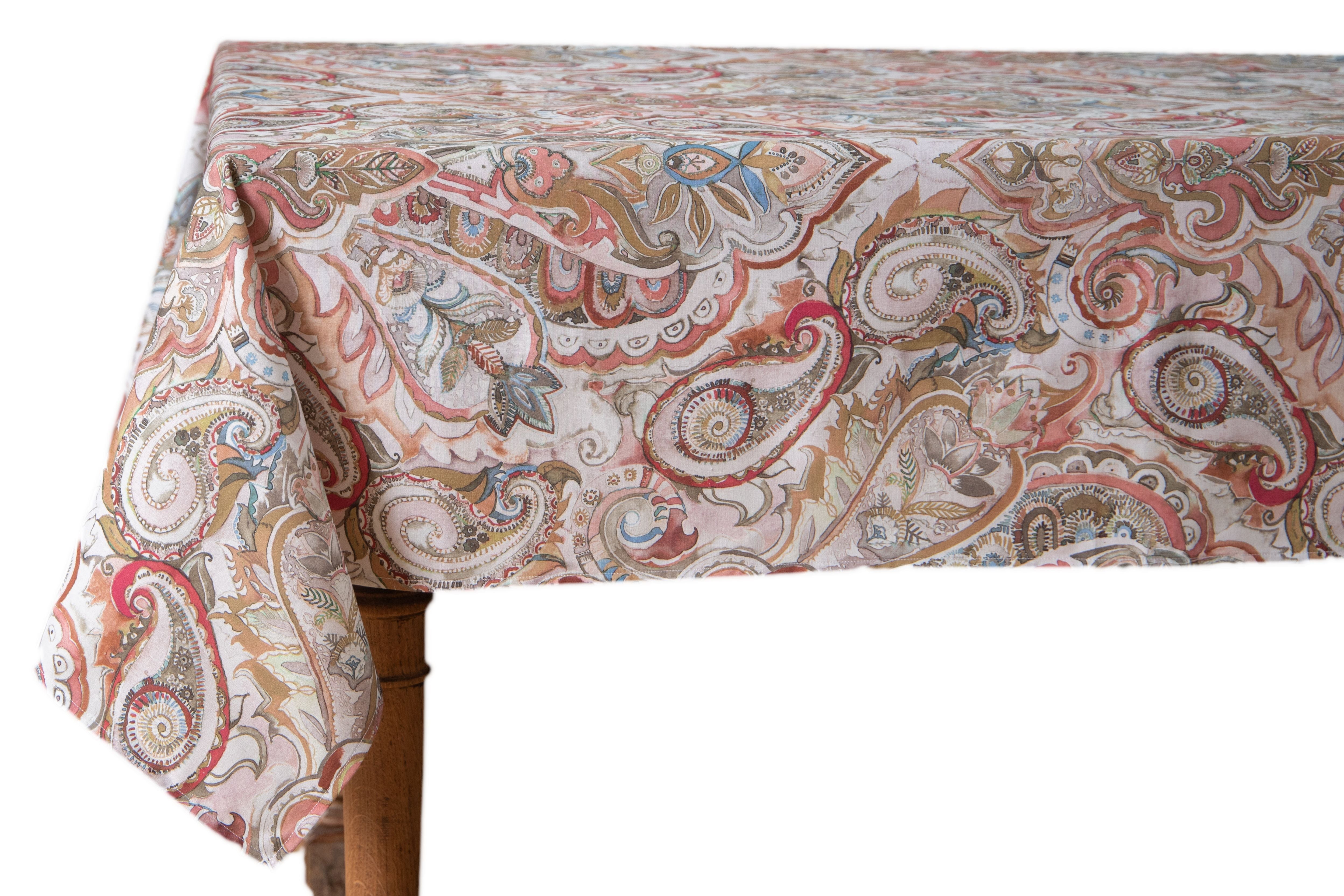Tovaglia da tavola in 100% cotone stampa digitale dai colori vivi ed intensi lavabile in lavatrice made in Italy PAISLEY BORDEAUX