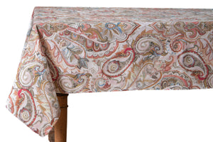 Tovaglia da tavola in 100% cotone stampa digitale dai colori vivi ed intensi lavabile in lavatrice made in Italy PAISLEY BORDEAUX
