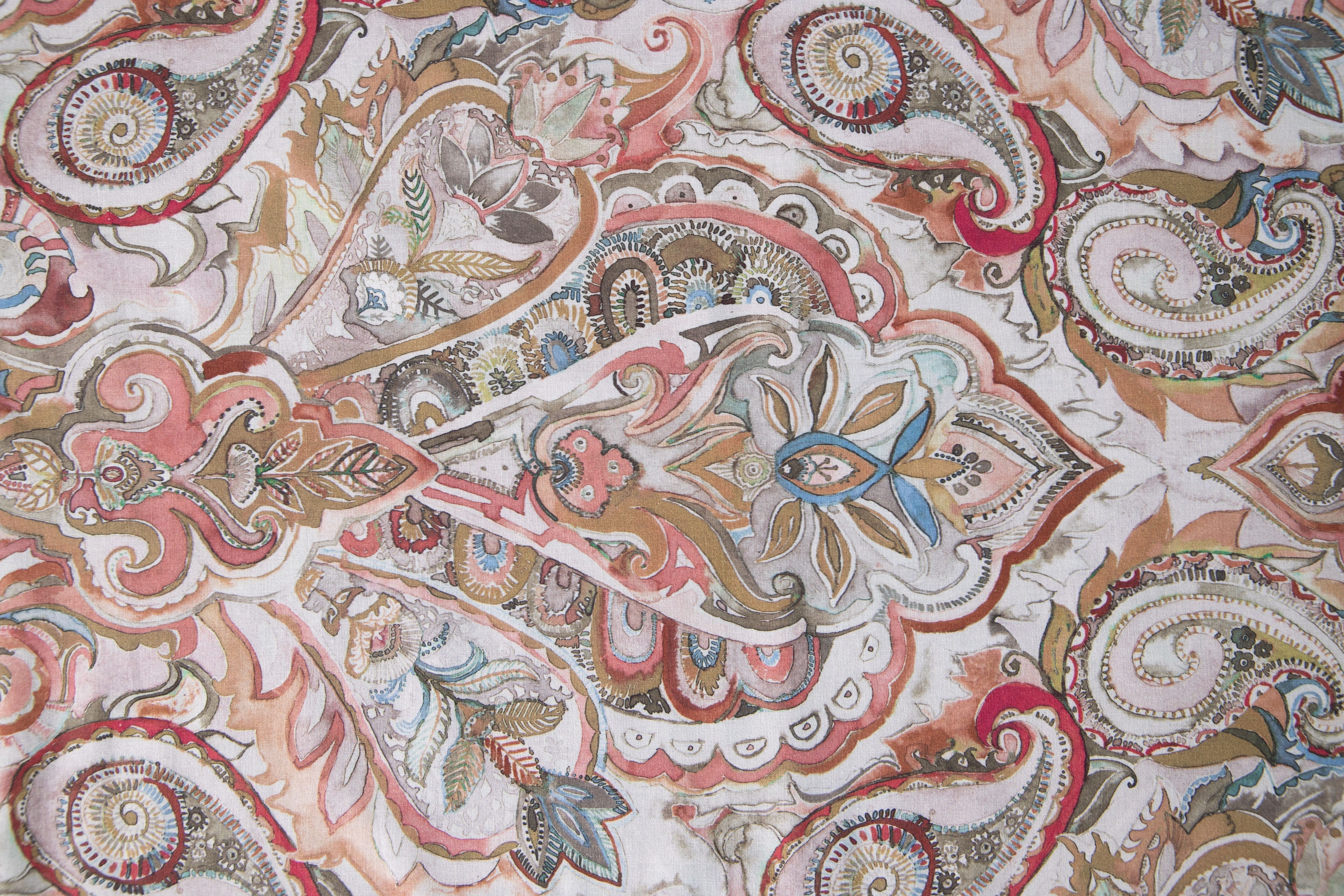 Tovaglia da tavola in 100% cotone stampa digitale dai colori vivi ed intensi lavabile in lavatrice made in Italy PAISLEY BORDEAUX