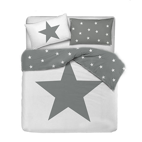 Set copripiumino federe letto 100% cotone stampa digitale STELLA GRIGIO