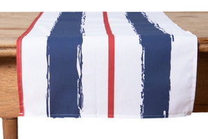 Runner da tavola in 100% cotone stampa digitale dai colori vivi ed intensi lavabile in lavatrice made in Italy RIGHE BIANCO ROSSO BLU