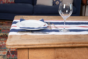 Runner da tavola in 100% cotone stampa digitale dai colori vivi ed intensi lavabile in lavatrice made in Italy RIGHE BIANCO ROSSO BLU