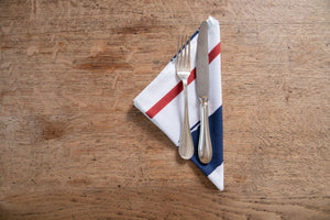Set di 6 tovaglioli da tavola in stoffa 45 x 45 CM 100% cotone stampa digitale dai colori vivi ed intensi lavabili in lavatrice made in Italy RIGHE BIANCO ROSSO BLU