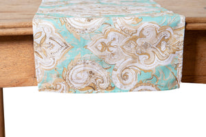 Runner da tavola in 100% cotone stampa digitale dai colori vivi ed intensi lavabile in lavatrice made in Italy PAISLEY VERDE