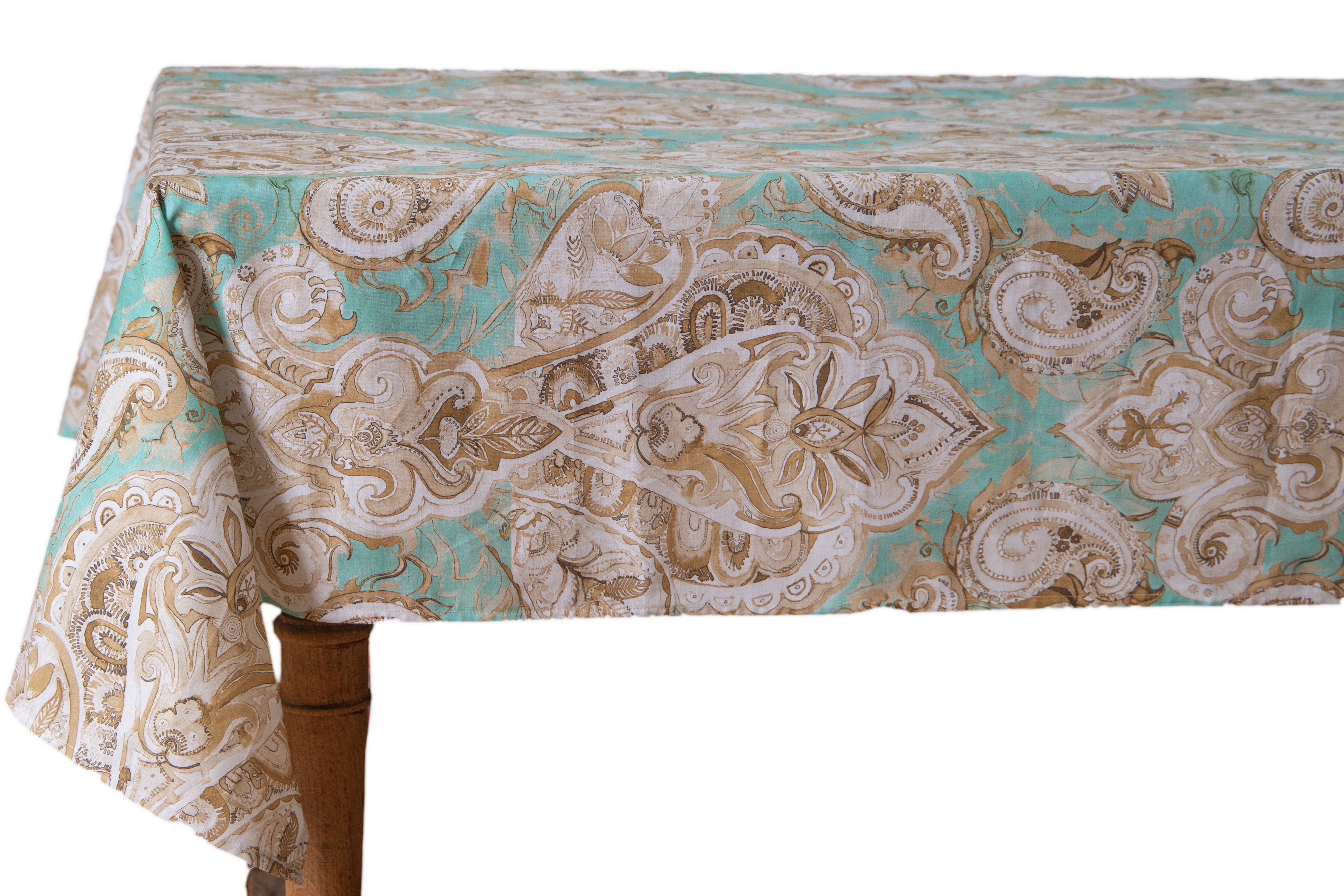 Tovaglia da tavola in 100% cotone stampa digitale dai colori vivi ed intensi lavabile in lavatrice made in Italy PAISLEY VERDE