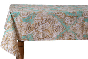 Tovaglia da tavola in 100% cotone stampa digitale dai colori vivi ed intensi lavabile in lavatrice made in Italy PAISLEY VERDE