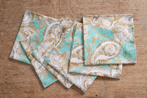 Set di 6 tovaglioli da tavola in stoffa 45 x 45 CM 100% cotone stampa digitale dai colori vivi ed intensi lavabili in lavatrice made in Italy PAISLEY VERDE