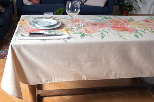 Tovaglia in misto lino stampato morbida resistente elegante made in italy FIORI ROSA - Vanita di raso