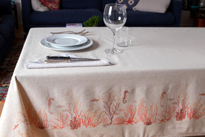 Tovaglia in misto lino stampato morbida resistente elegante made in italy FONDO MARINO ROSSO - Vanita di raso
