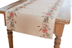 Runner da tavola in misto lino stampa floreale fiori morbido resistente elegante made in italy  FIOR DI COTONE - Vanita di raso