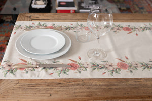 Runner da tavola in misto lino stampa floreale fiori morbido resistente elegante made in italy  FIOR DI COTONE - Vanita di raso